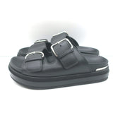 Alexander McQueen Double Buckle Platform Slide Sandals Black Leather Size 38