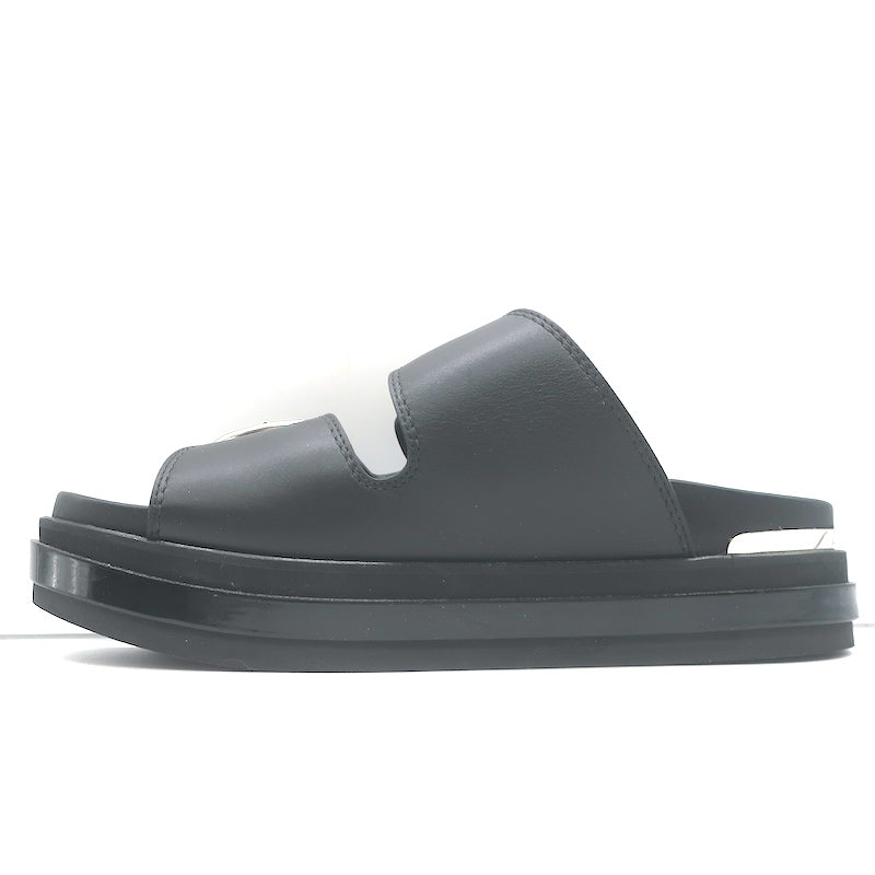 Alexander McQueen Double Buckle Platform Slide Sandals Black Leather Size 38