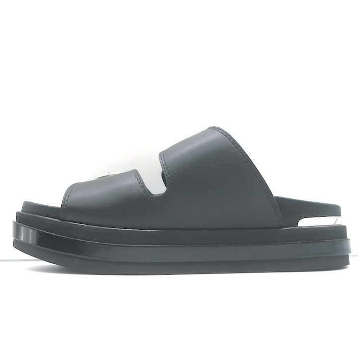 Alexander McQueen Double Buckle Platform Slide Sandals Black Leather Size 38