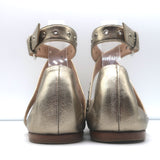 Authentic Valentino Love Latch ankle-wrap ballet flats in gold metallic leather, pre-owned and gently worn