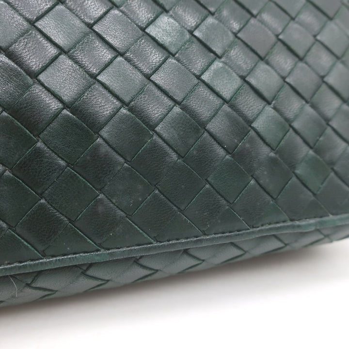 Vintage Bottega Veneta Mini Tassel Shoulder Bag Dark Green Intrecciato Leather