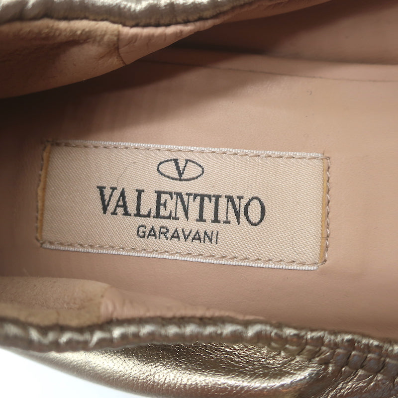 Valentino Love Latch ankle-wrap ballet flats in gold metallic leather, authentic pre-owned and gently worn