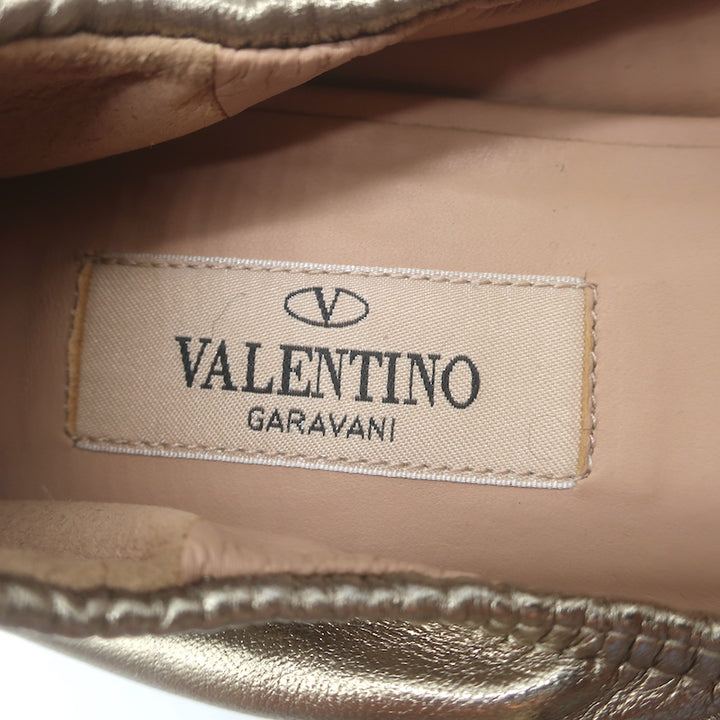 Valentino Love Latch ankle-wrap ballet flats in gold metallic leather, authentic pre-owned and gently worn