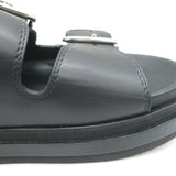 Alexander McQueen Double Buckle Platform Slide Sandals Black Leather Size 38