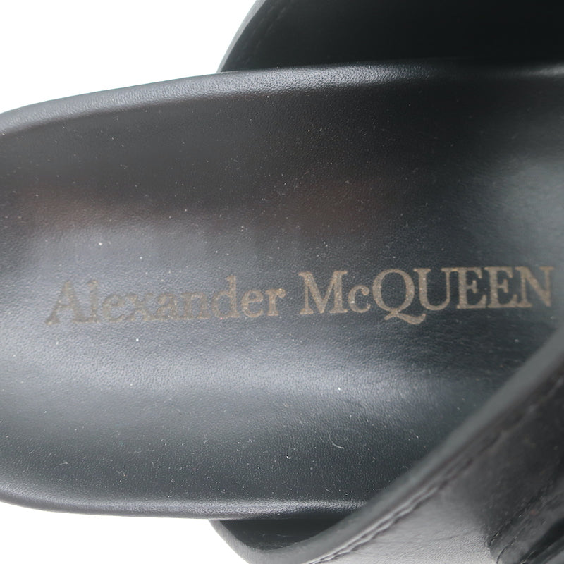 Alexander McQueen Double Buckle Platform Slide Sandals Black Leather Size 38