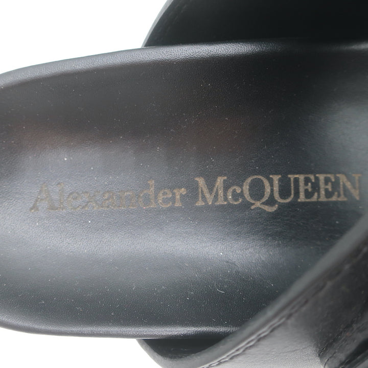 Alexander McQueen Double Buckle Platform Slide Sandals Black Leather Size 38