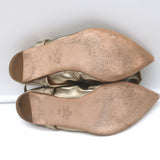 Valentino Love Latch ankle-wrap ballet flats in gold metallic leather, authentic pre-owned and gently worn.