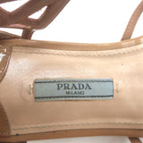 Prada Flat Caged Sandals Beige Patent Leather Size 37.5