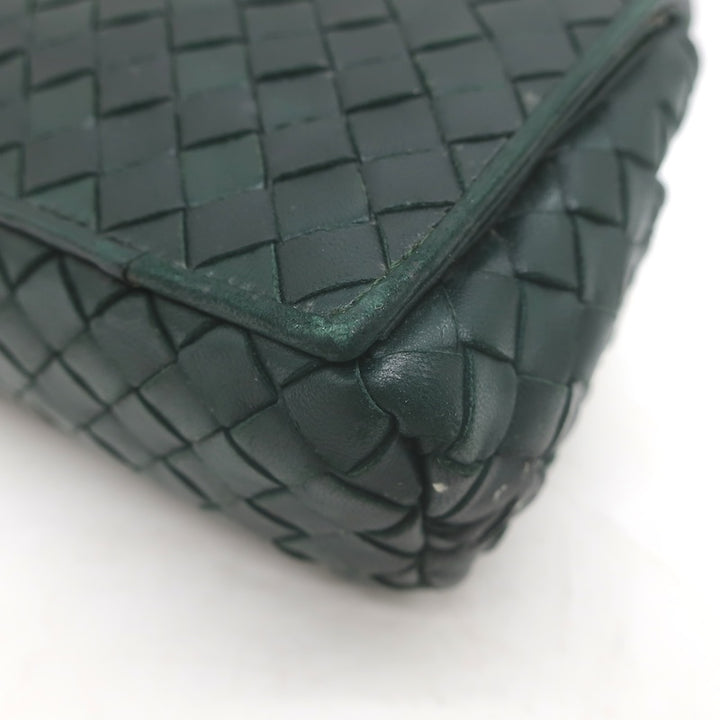 Vintage Bottega Veneta Mini Tassel Shoulder Bag Dark Green Intrecciato Leather