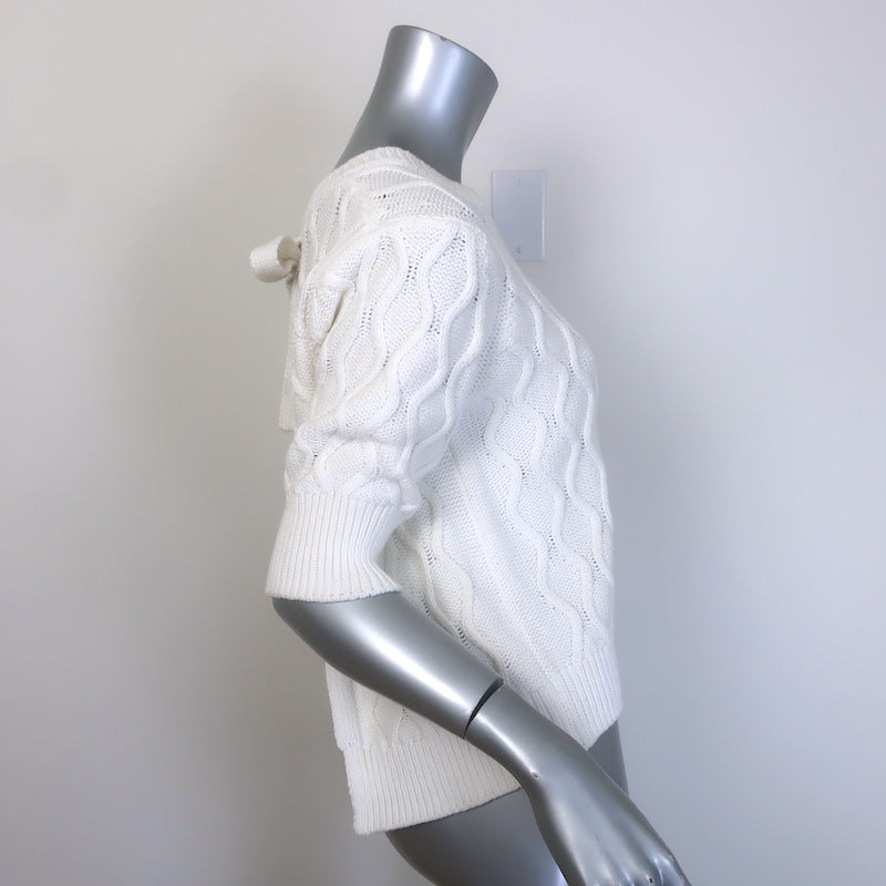 GANNI Open-Back Short Sleeve Cable Knit Top White Cotton Size Small
