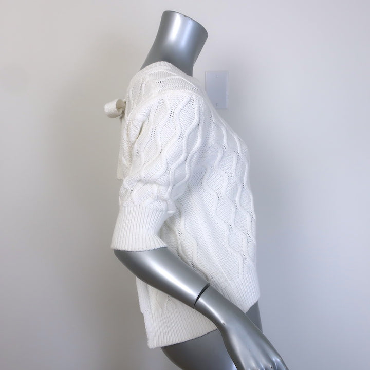 GANNI Open-Back Short Sleeve Cable Knit Top White Cotton Size Small