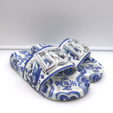Dolce & Gabbana Logo Pool Slides Blue Majolica Print Rubberized Leather Size 39