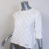 GANNI Open-Back Short Sleeve Cable Knit Top White Cotton Size Small