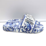 Dolce & Gabbana Logo Pool Slides Blue Majolica Print Rubberized Leather Size 39