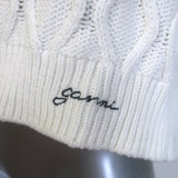 GANNI Open-Back Short Sleeve Cable Knit Top White Cotton Size Small