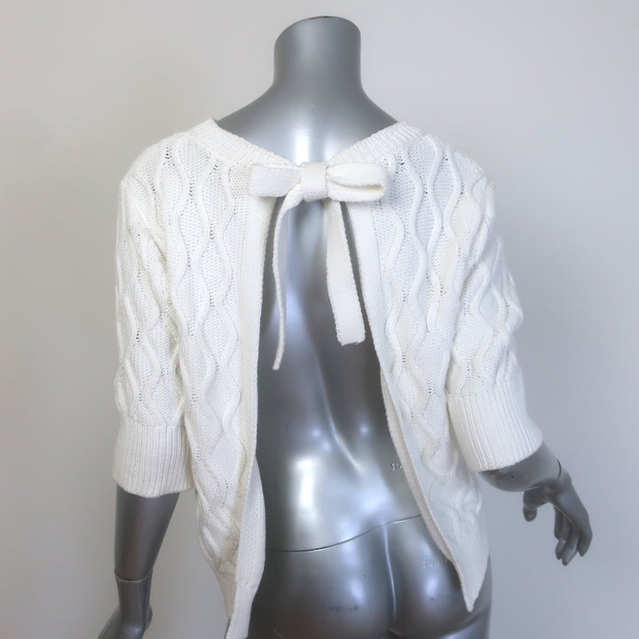 GANNI Open-Back Short Sleeve Cable Knit Top White Cotton Size Small