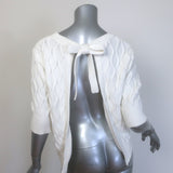 GANNI Open-Back Short Sleeve Cable Knit Top White Cotton Size Small