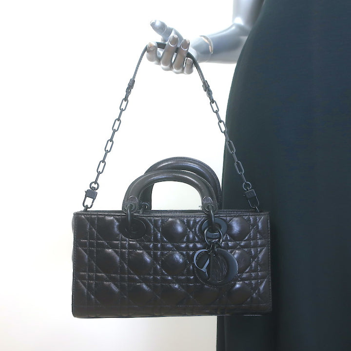 Christian Dior Lady D-Joy Bag Black Cannage Leather Medium Crossbody