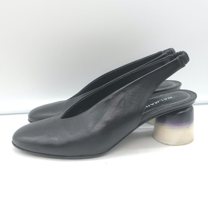 Halmanera Slingback Pumps Black Leather Size 38