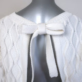 GANNI Open-Back Short Sleeve Cable Knit Top White Cotton Size Small
