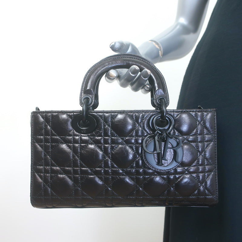 Christian Dior Lady D-Joy Bag Black Cannage Leather Medium Crossbody