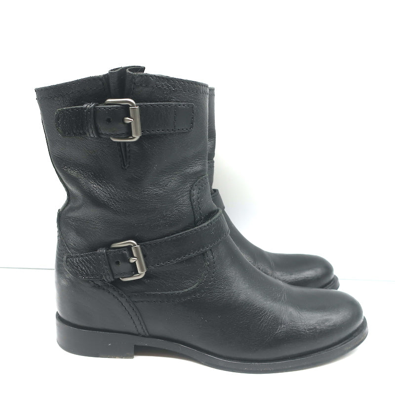 Prada Motorcycle Boots Black Leather Size 38 Flat Ankle Boots