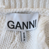 GANNI Open-Back Short Sleeve Cable Knit Top White Cotton Size Small
