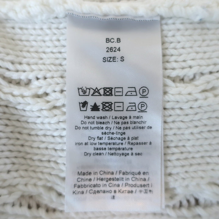 GANNI Open-Back Short Sleeve Cable Knit Top White Cotton Size Small