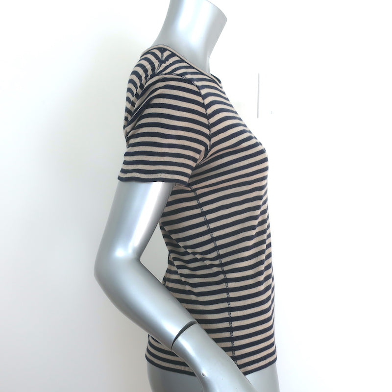 La Ligne Set of 2 Striped T-Shirts Beige &amp; Navy Cashmere Jersey Size Extra Small