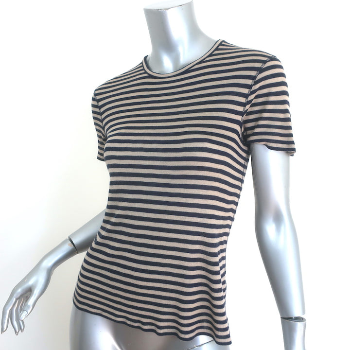 La Ligne Set of 2 Striped T-Shirts Beige &amp; Navy Cashmere Jersey Size Extra Small