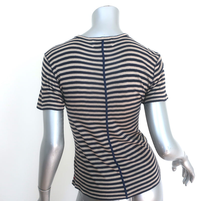 La Ligne Set of 2 Striped T-Shirts Beige &amp; Navy Cashmere Jersey Size Extra Small