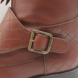 Chanel quilted cap-toe ankle boots, brown leather with CC embroidery — authentic pre-owned, gently worn, size 38