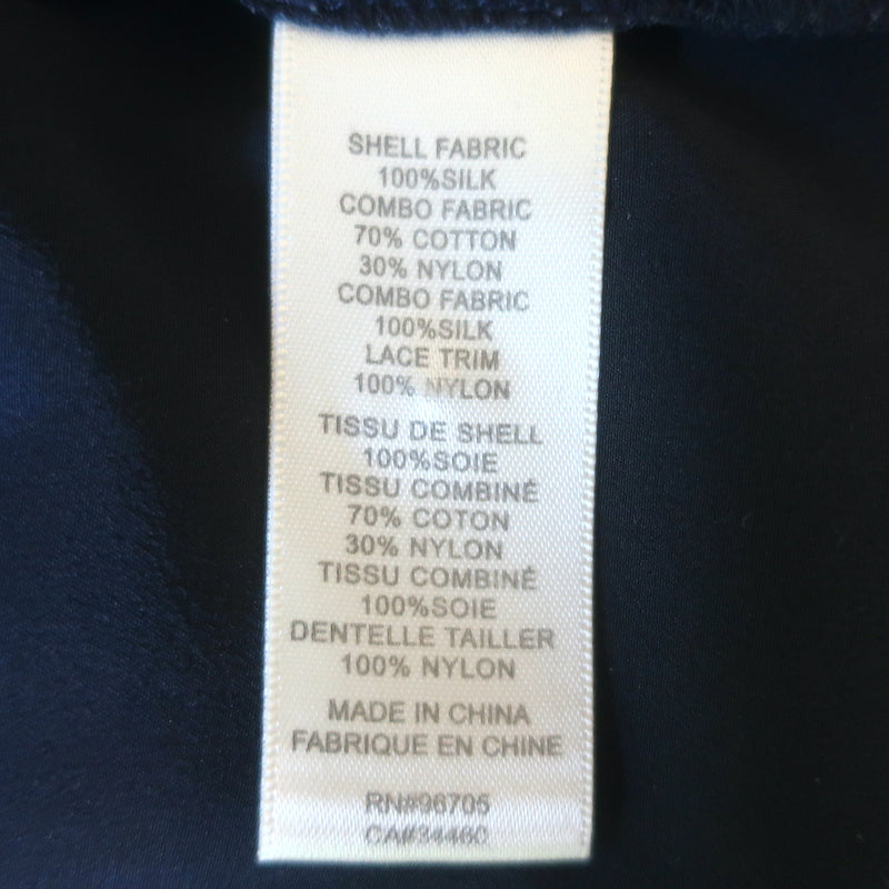 Rebecca Taylor Sarah Lace-Paneled Top Navy Silk Size 0 Tie-Cuff Blouse