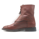 Chanel brown leather quilted cap-toe ankle boots with CC embroidery, authentic pre-owned and gently worn