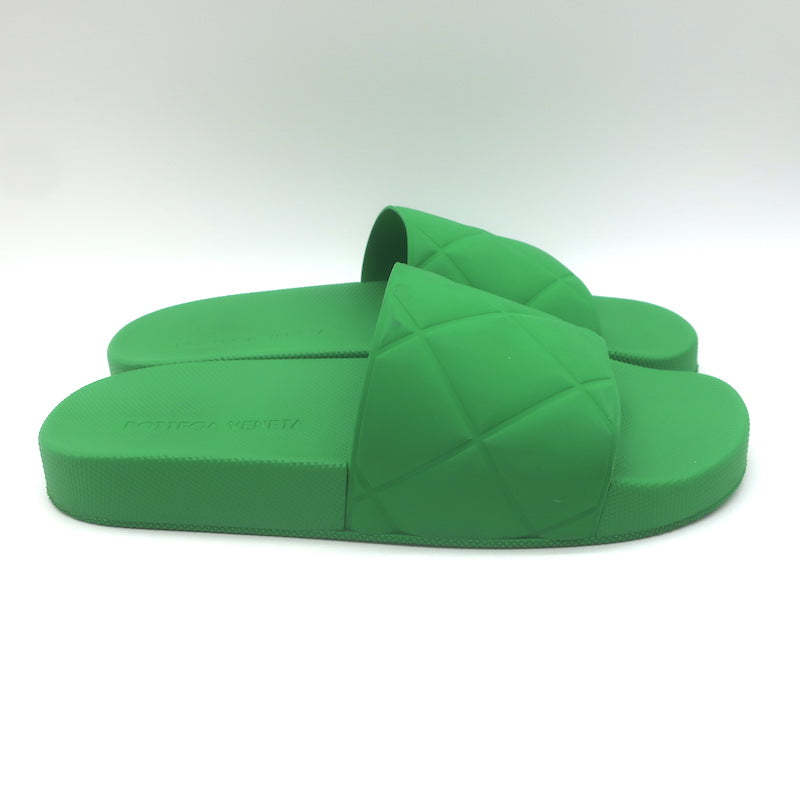 Bottega Veneta The Slider Quilted Rubber Pool Slide Sandals Grass Green Size 40