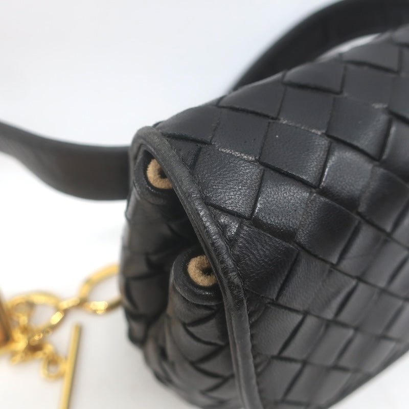 Vintage Bottega Veneta Chain-Strap Mini Belt Bag Black Intrecciato Leather