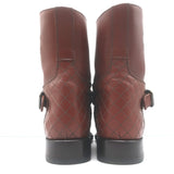 Chanel cap-toe quilted ankle boots in brown leather with CC embroidery, authentic pre-owned, size 38