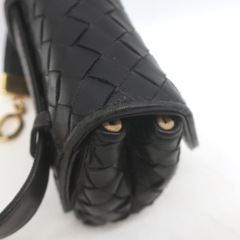 Vintage Bottega Veneta Chain-Strap Mini Belt Bag Black Intrecciato Leather