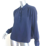Xirena Collared Henley Top Navy Cotton Size Extra Small Long Sleeve Blouse