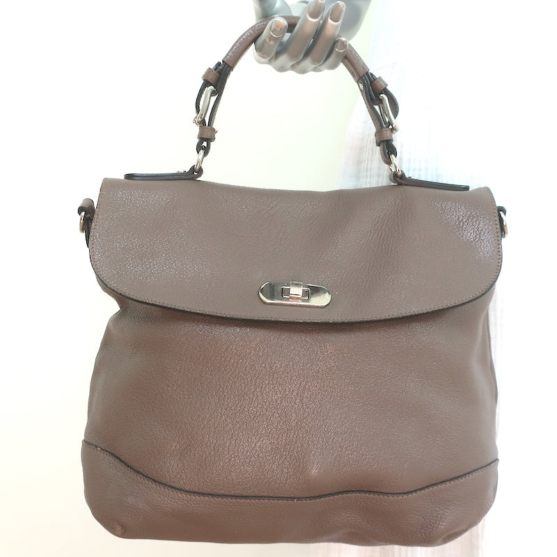 Marni Top Handle Flap Bag Dark Taupe Grained Leather Large Crossbody