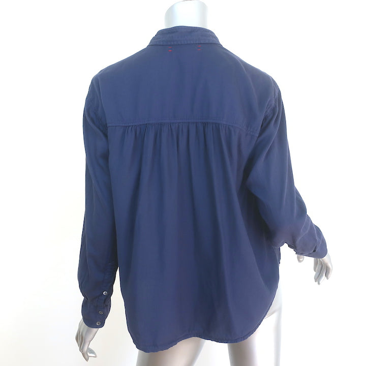 Xirena Collared Henley Top Navy Cotton Size Extra Small Long Sleeve Blouse
