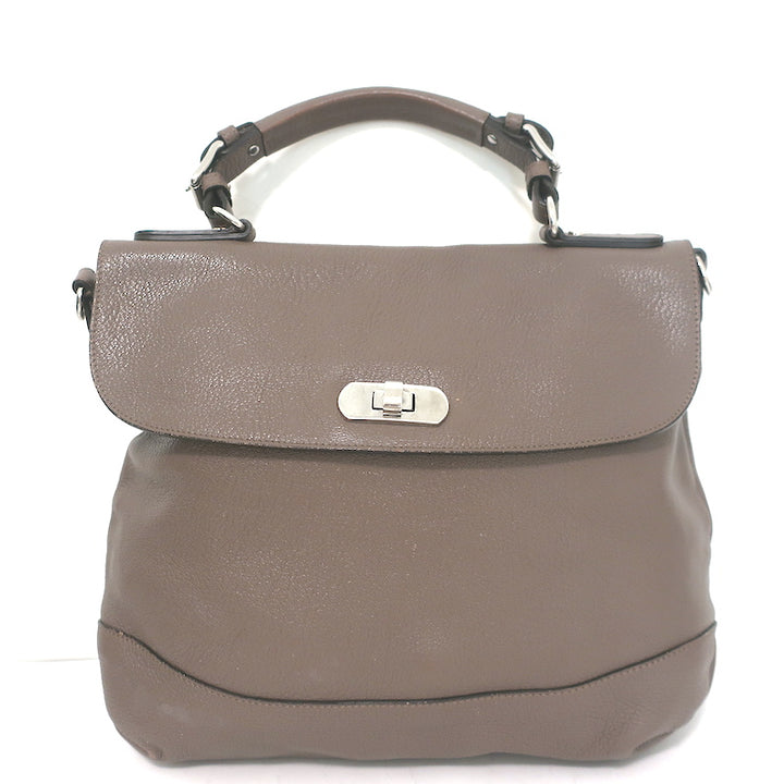 Marni Top Handle Flap Bag Dark Taupe Grained Leather Large Crossbody