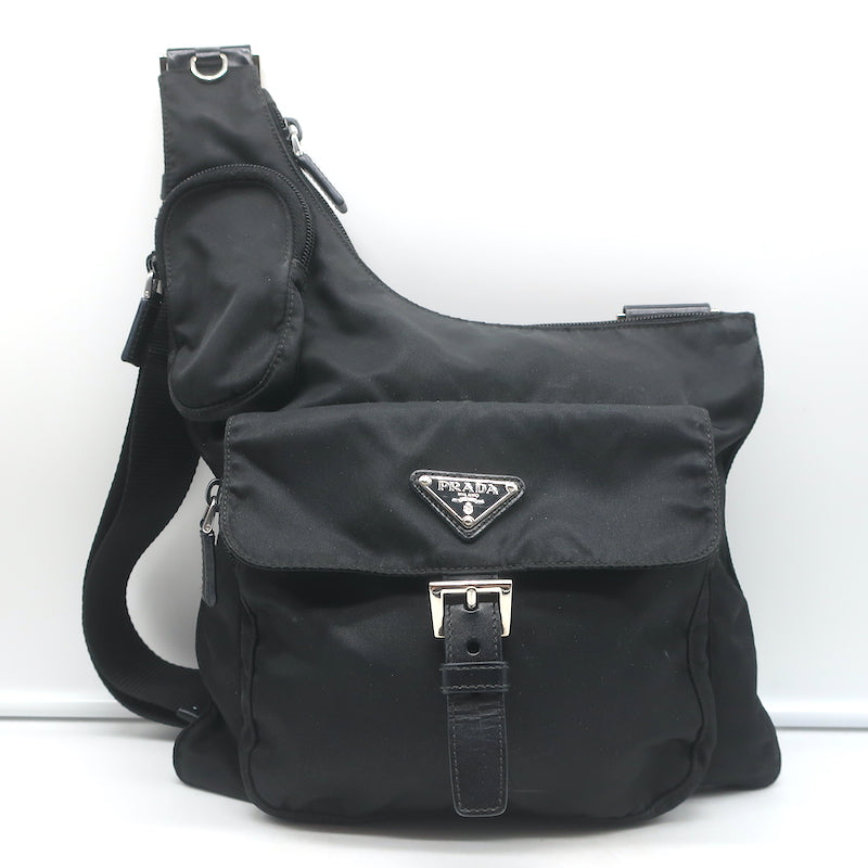 Prada Tessuto Nylon Asymmetric Crossbody Bag Black