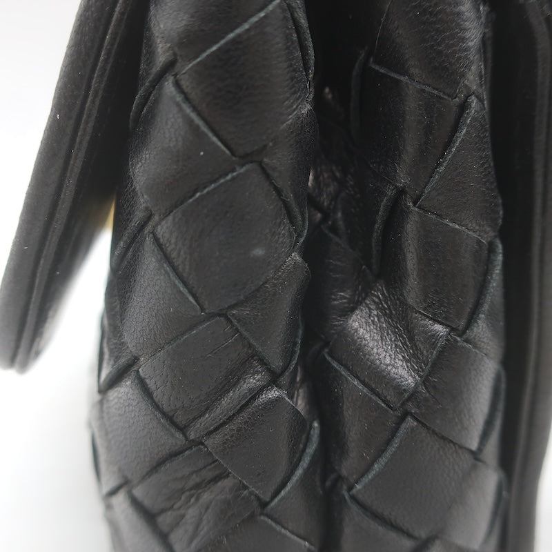 Vintage Bottega Veneta Chain-Strap Mini Belt Bag Black Intrecciato Leather
