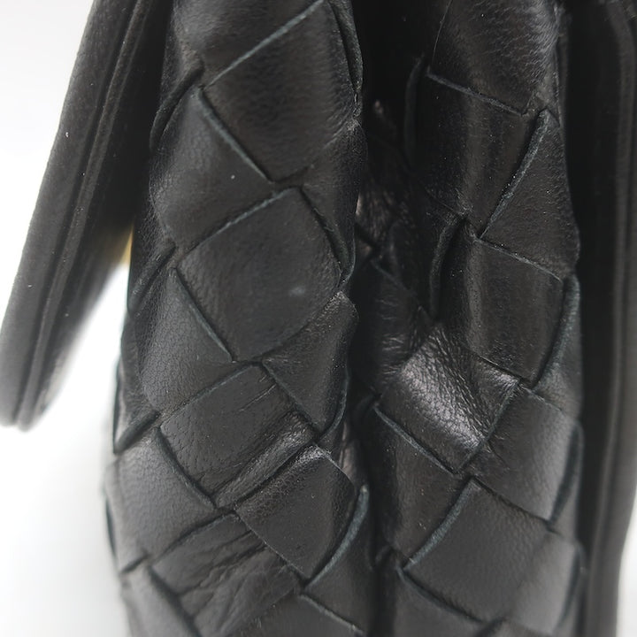 Vintage Bottega Veneta Chain-Strap Mini Belt Bag Black Intrecciato Leather