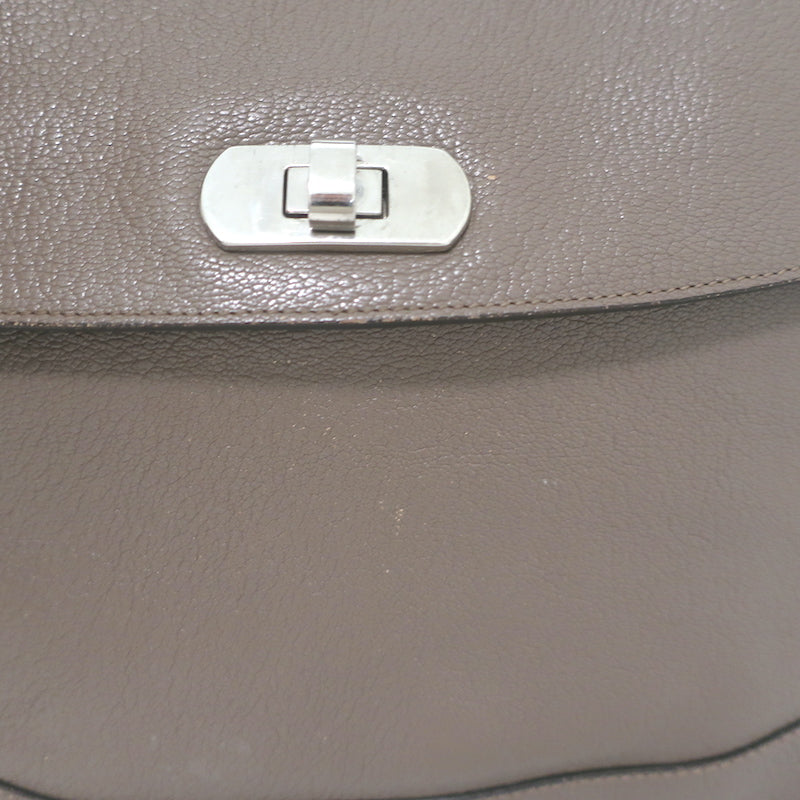 Marni Top Handle Flap Bag Dark Taupe Grained Leather Large Crossbody