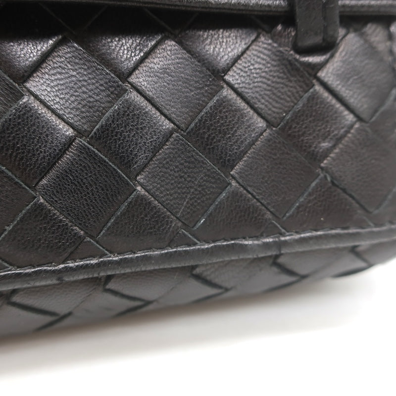 Vintage Bottega Veneta Chain-Strap Mini Belt Bag Black Intrecciato Leather