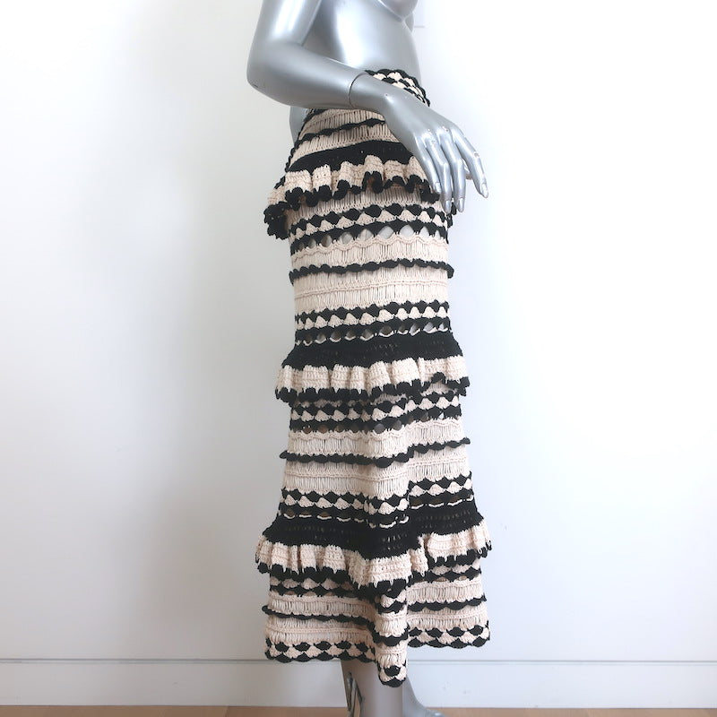 Zimmermann Anneke Ruffled Crochet Midi Skirt Black &amp; Cream Cotton Size 1