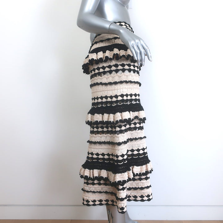 Zimmermann Anneke Ruffled Crochet Midi Skirt Black &amp; Cream Cotton Size 1