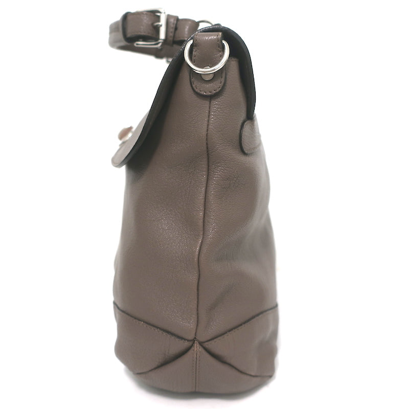 Marni Top Handle Flap Bag Dark Taupe Grained Leather Large Crossbody